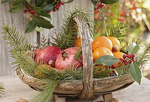 水果,浅底篮,圣诞节