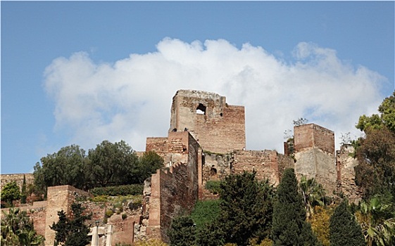 古老,摩尔风格,要塞,阿尔卡萨瓦城堡,马拉加,安达卢西亚,西班牙