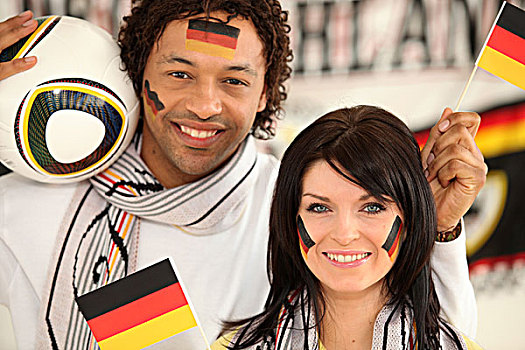 德国人,情侣,支持,国家,团队