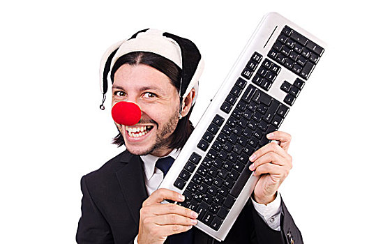 有趣,小丑,键盘,隔绝,白色背景