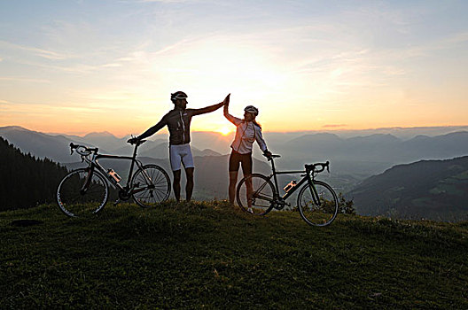 伴侣,比赛,自行车,高山,山,基茨比厄尔,阿尔卑斯山,提洛尔,奥地利,欧洲