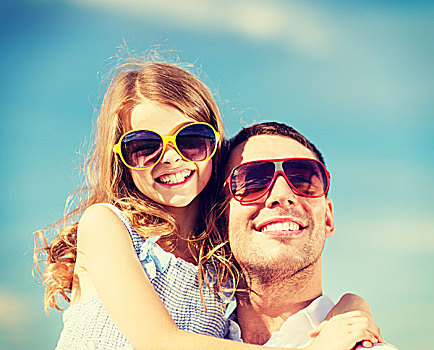 暑假,孩子,人,概念,高兴,父子,墨镜,上方,蓝天