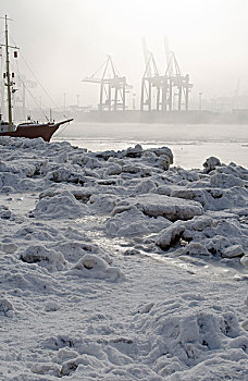 港口,汉堡市,冬天