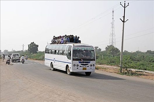 巴士,途中,斋沙默尔,拉贾斯坦邦,北印度,亚洲