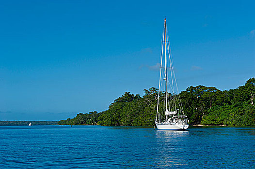 帆船,锚定,小岛,岛屿,瓦努阿图,南太平洋