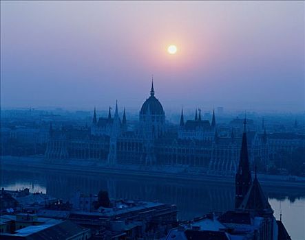 议会大厦,多瑙河,日出,布达佩斯,匈牙利