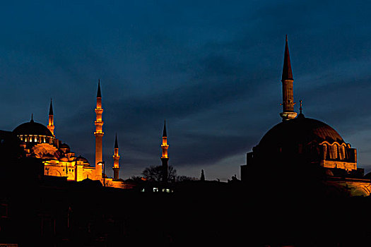 清真寺,光亮,夜晚,伊斯坦布尔,土耳其