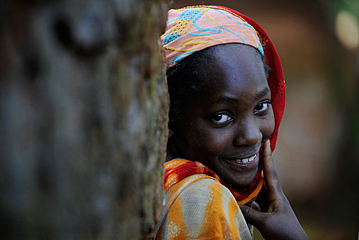 女孩,乡村,区域,喀麦隆,非洲