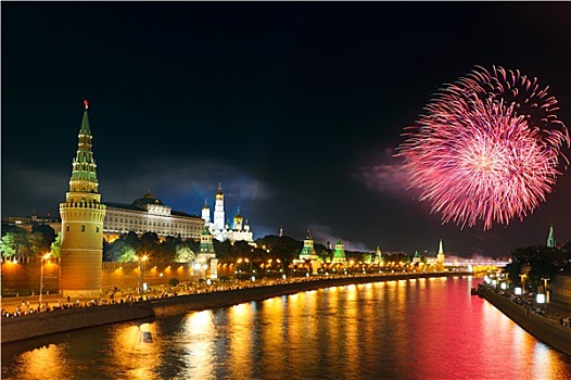 烟花,上方,莫斯科,克里姆林宫