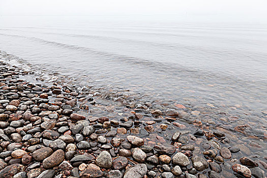 石头,湖,海岸,雾状,早晨