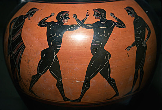 希腊,花瓶,双耳器皿,拳击,场景,6世纪,世纪,艺术家,未知