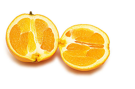两个,片,橙子,隔绝,白色背景