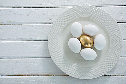 金色,复活节彩蛋,白色,蛋,盘子,特写