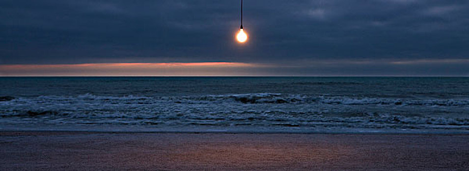 电灯泡,光亮,上方,海滩,日落