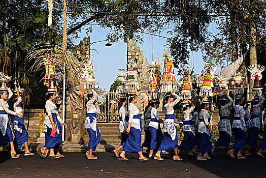巴厘岛,女人,传统服装,宗教,队列,街上