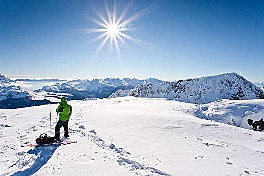 滑雪者,顶峰,高处,后面,西玛,白云岩,特兰迪诺,意大利,欧洲
