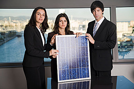 三个,销售,人,小,太阳能,办公室,风景