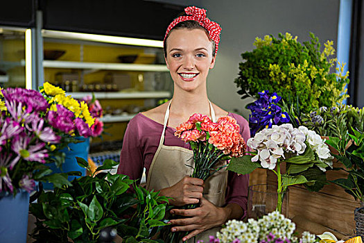 女性,花商,拿着,束,花,店,头像