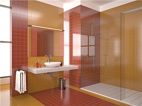 现代,红色,浴室