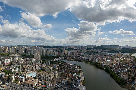 广东惠州西枝江及市区城市建筑航拍全景