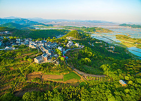 航拍,全景,村庄,山路,海涂