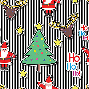 圣诞老人,鹿,树,星,无缝,图案,装饰,球,条纹,背景,圣诞节,卡通,风格,新年,壁纸,设计,无限,纹理,布,纺织品,矢量