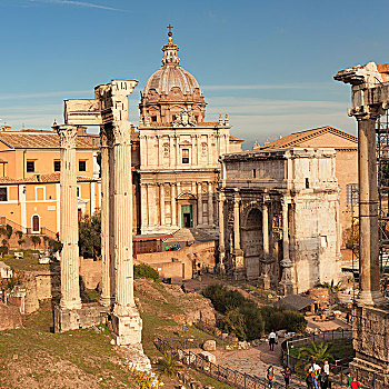 古罗马广场,庙宇,拱形,罗马,拉齐奥,意大利,欧洲