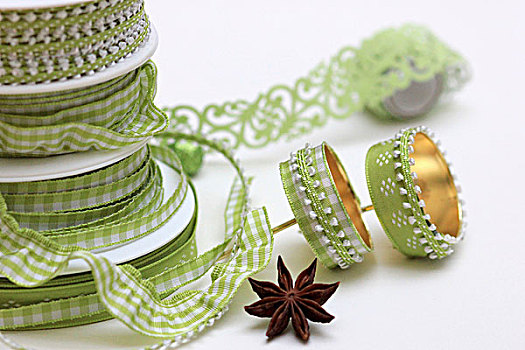 绿色,带,烛托,装饰,丝带,降临节花环