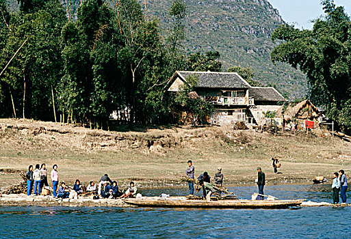 场景,堤岸,漓江,桂林,中国,十二月