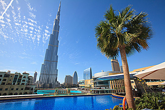 游泳池,最高,塔,背景,哈利法,迪拜,商场,阿联酋