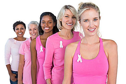 微笑,女人,穿,粉色,带,乳腺癌