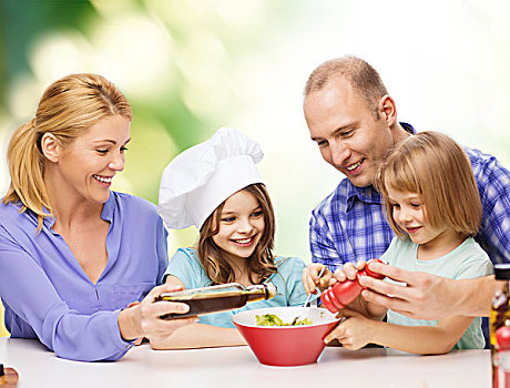 家庭,孩子,人,概念,幸福之家,两个,儿童,制作,餐饭,在家