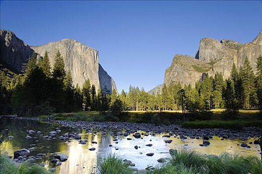 美国,加利福尼亚,优胜美地国家公园,默塞德河,船长峰,山谷,风景