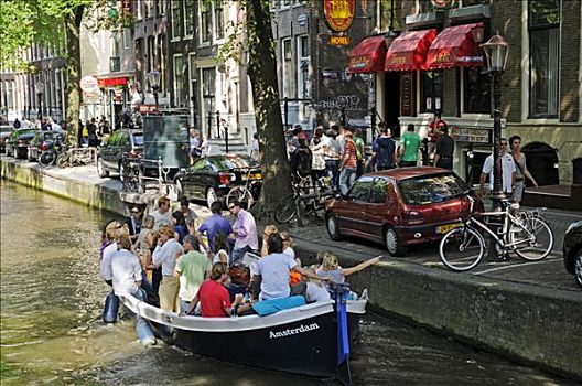 人,船,城市,旅游,运河,历史,中心,阿姆斯特丹,荷兰,欧洲