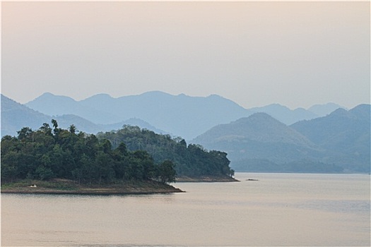 日落,湖