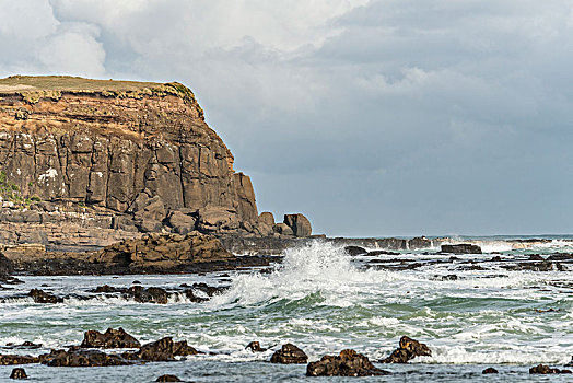 悬崖,泡沫,波浪,岩石海岸,玩物,湾,南部地区,南岛,新西兰,大洋洲