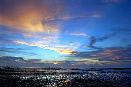 日落,海滩,孟加拉,二月,2006年