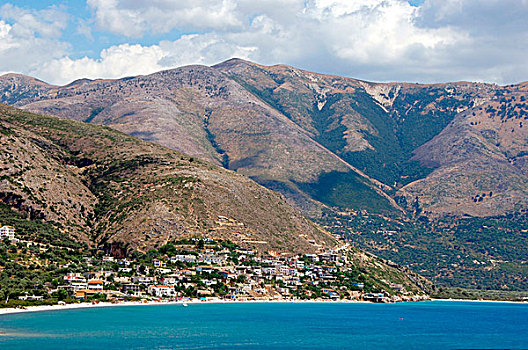 阿尔巴尼亚,海滩,山地,风景,背景