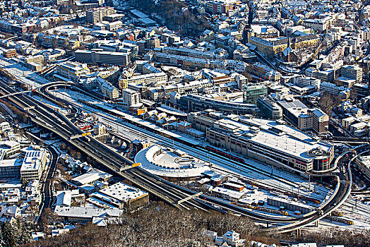 市区,中央车站,雪中,北莱茵威斯特伐利亚,德国