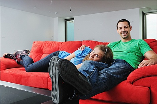 幸福伴侣,放松,红色,沙发