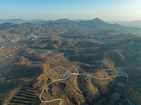 航拍沂蒙山区乡村风光