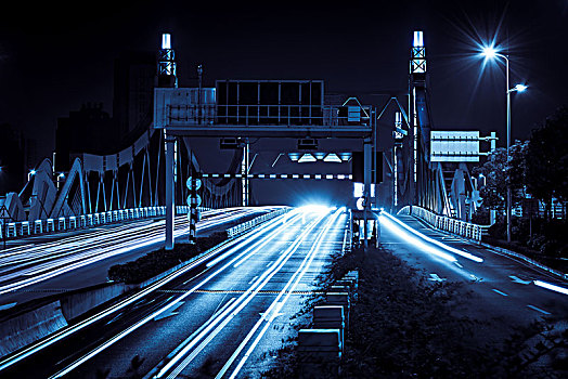公路,桥,夜晚,痕迹,亮光,交通
