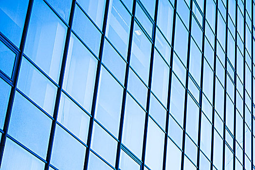 现代办公室,建筑,蓝色,玻璃,钢铁,框架