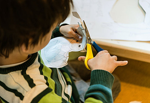 孩子,图案,纸,剪刀,幼儿园,特写