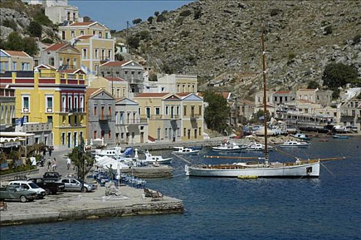彩色,赭色,房子,船,哈伯岛,希腊