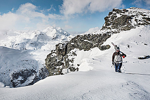 中年,男人,滑雪,走,上面,山,瑞士