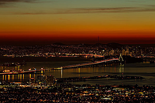 城市,奥克兰,伯克利,海湾大桥,旧金山,黎明,旧金山湾,加利福尼亚