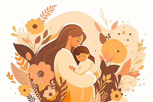 感恩母亲节母子拥抱陪伴儿童节亲子活动插画