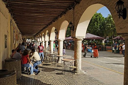 拱形,通道,街边咖啡厅,历史,中心,梅里达,尤卡坦半岛,墨西哥