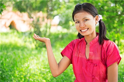缅甸,女孩,展示,空,棕榈树